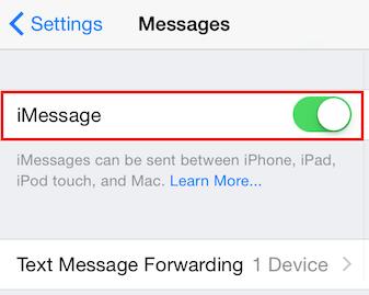turn off the imessage toggle