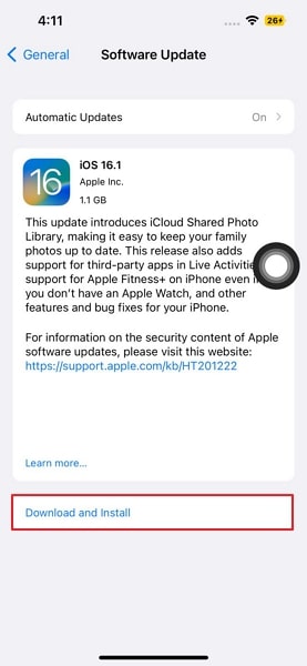 scarica e installa l'aggiornamento di ios