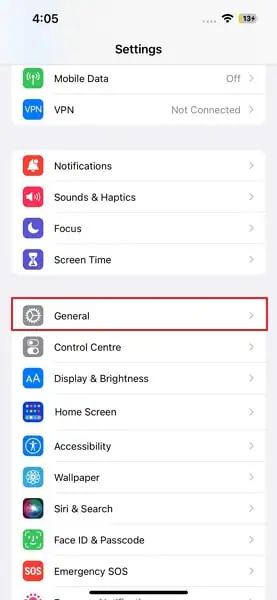 access the general settings