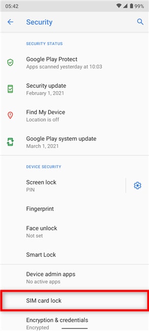 android sim card lock settings