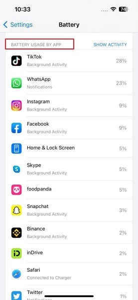 check the battery usage