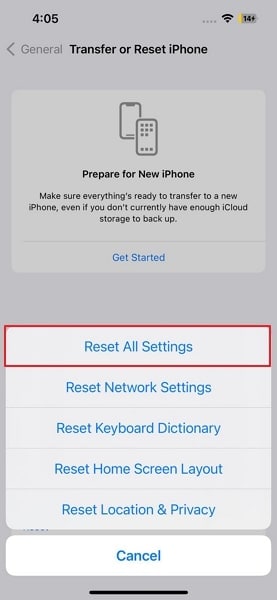 reset all iphone settings