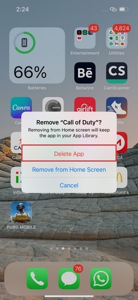 delete the selected app