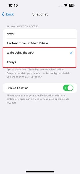 change the location service settings