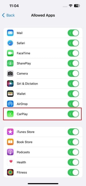 enable the carplay option