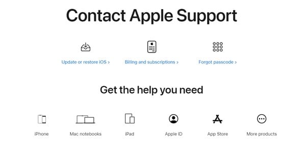 entre em contato com o suporte da apple