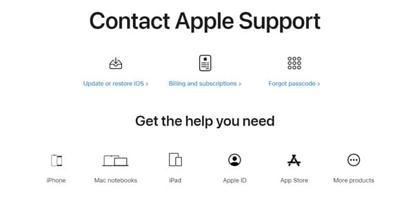contacter l'assistance apple