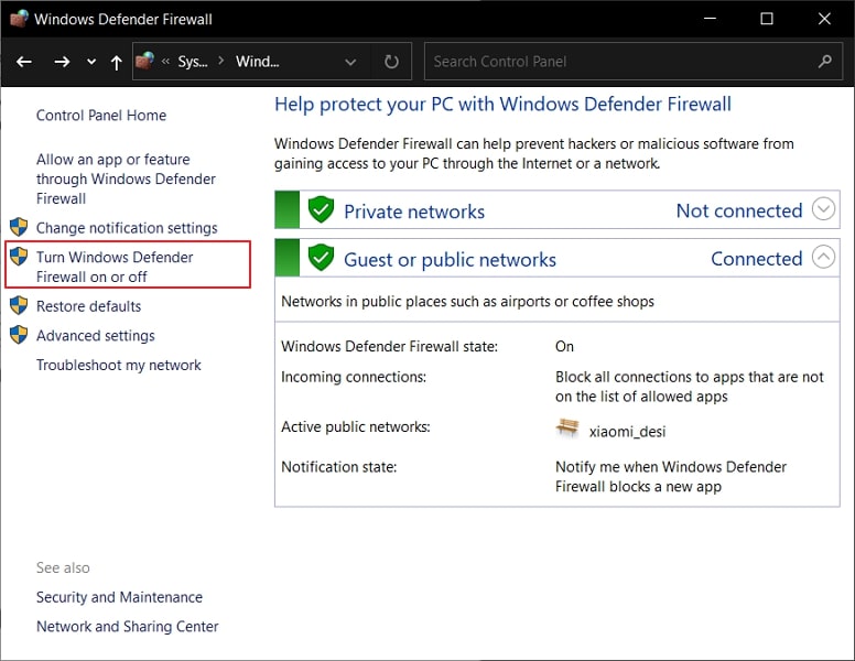 accéder à l'option activer Windows Defender