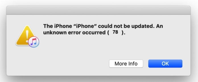 Не удалось обновить iphone ошибка 78