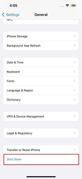 shut down your iphone