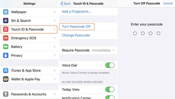 remove passcode from iphone