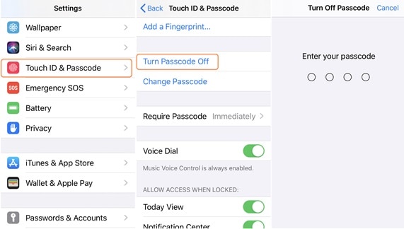 supprimer le code d'accès de l'iphone