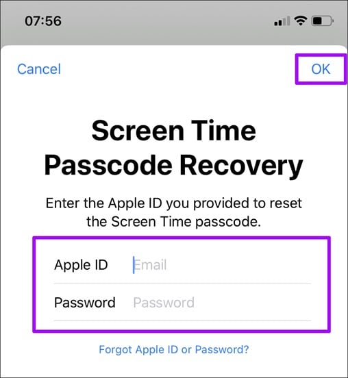 how to reset screen time passcode
