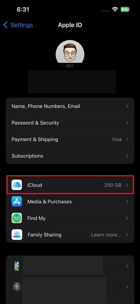 access the icloud option