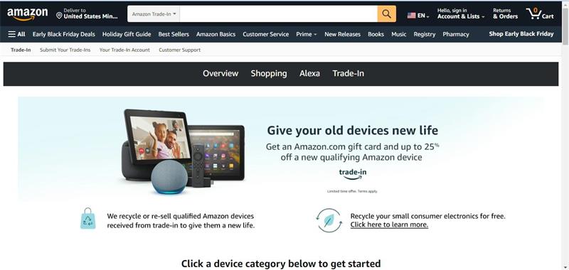 amazon trade in website interface