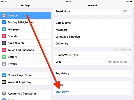 turn off iphone 13 by directly going into settings