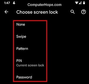 screen lock options