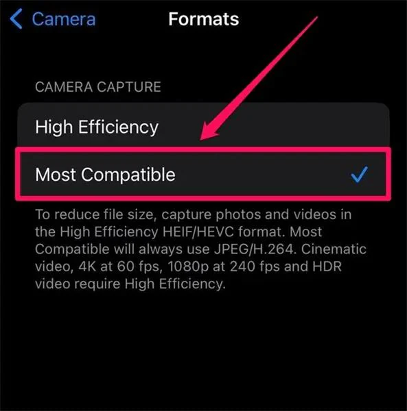 convertire heic in jpg tramite le impostazioni di iphone