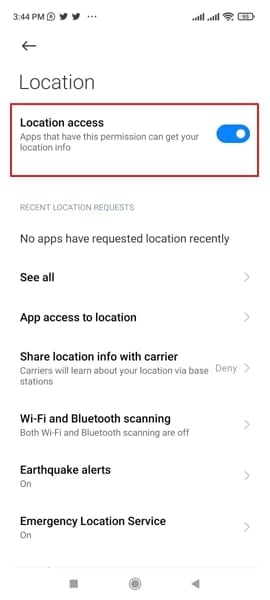disable the location access