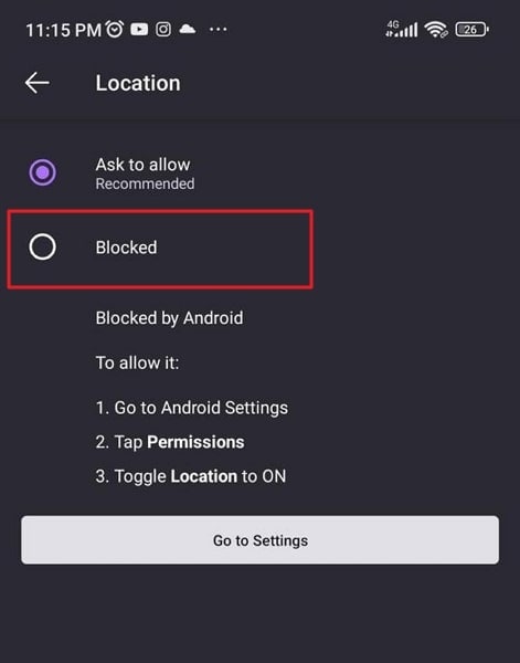 enable the blocked option