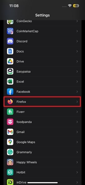 elige la aplicación de firefox