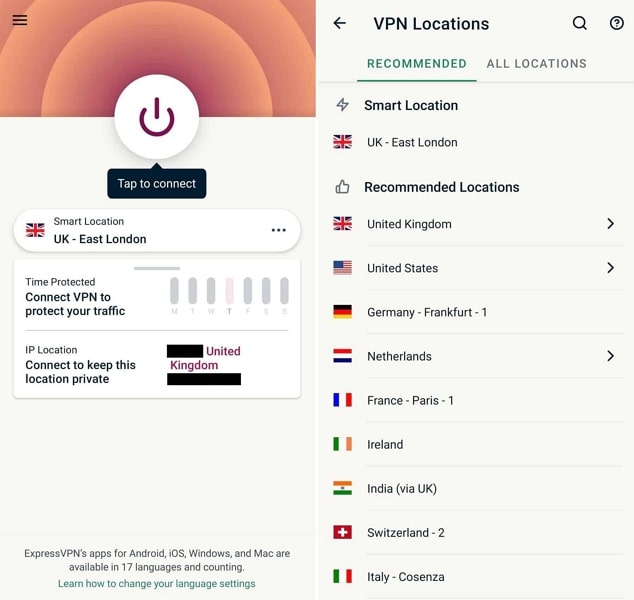select the expressvpn location