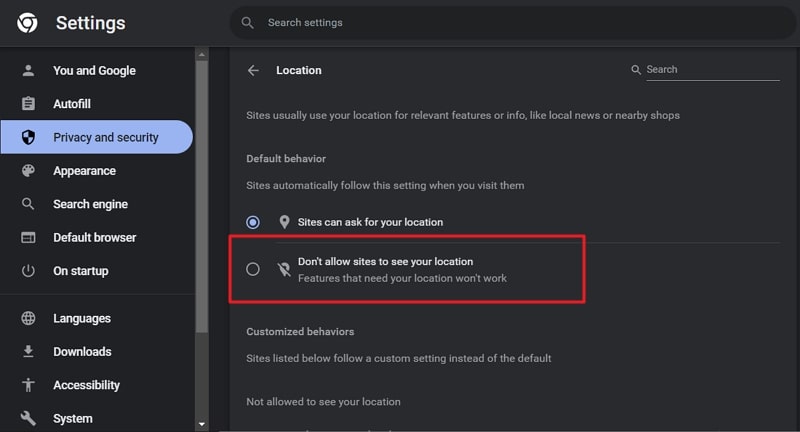 enable the dont allow option