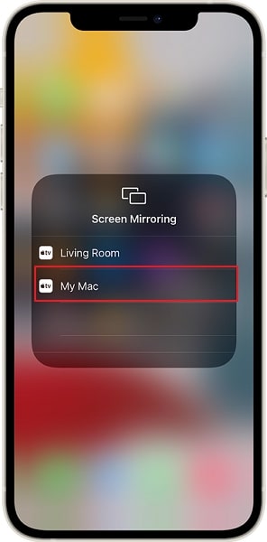 select your device for screen mirroring