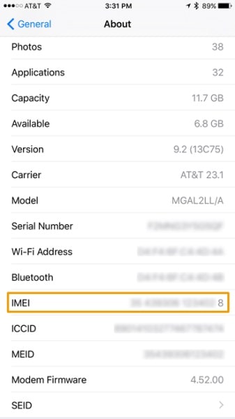 imei in about