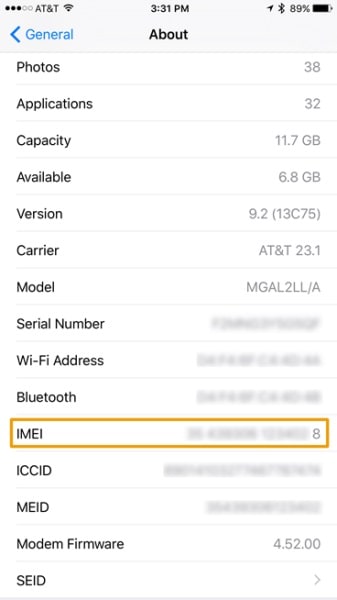 imei في about