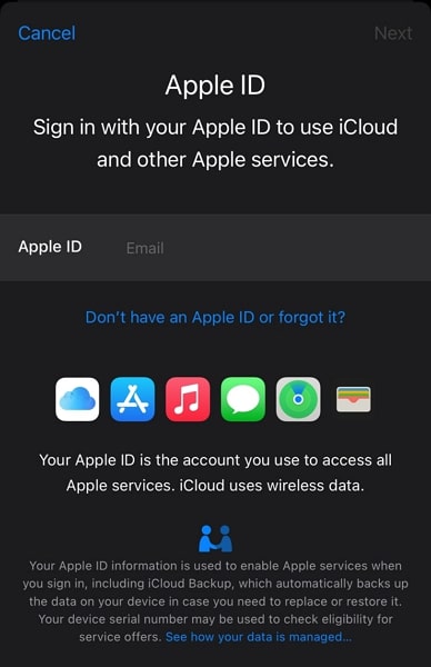 re login with the apple id