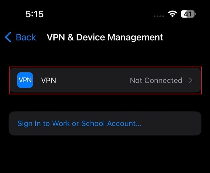 disable the vpn connection