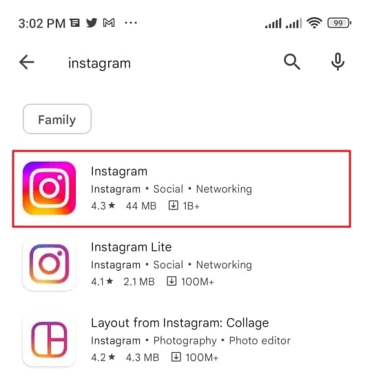 choose the instagram app