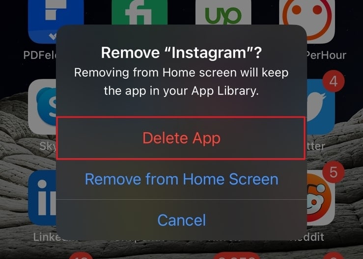 select the delete app option