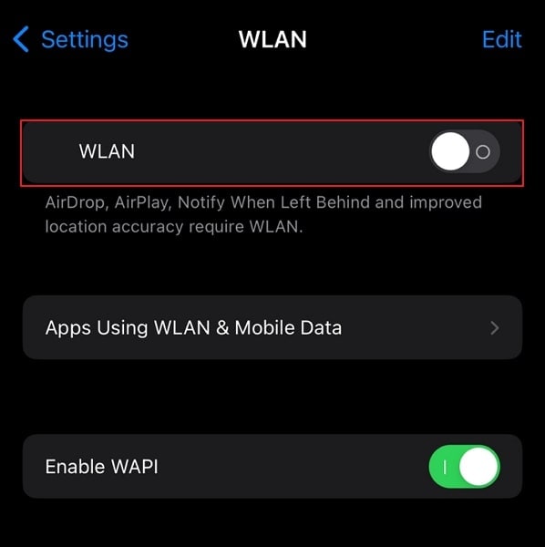 turn on the wlan option