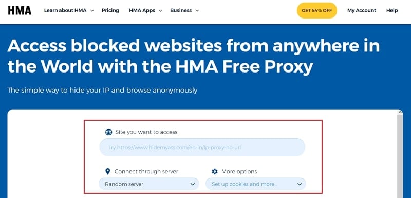 access the hma online proxy