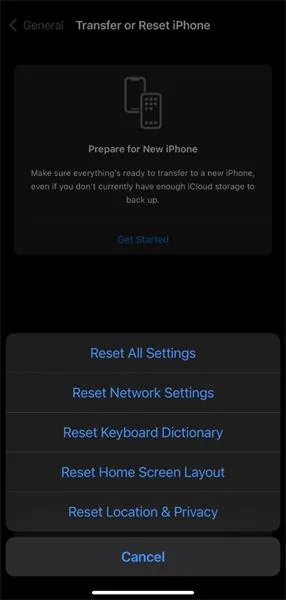 reset all settings