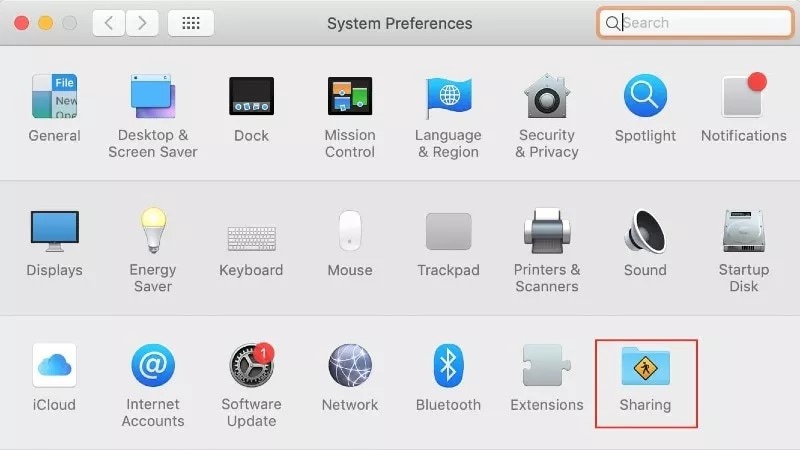 select sharing from the system preference