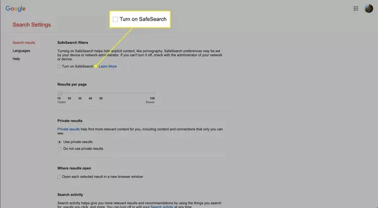 turn off the safe search on chrome