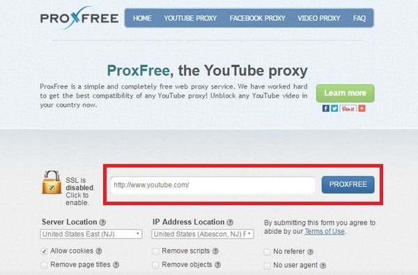 unblock youtube using proxfree