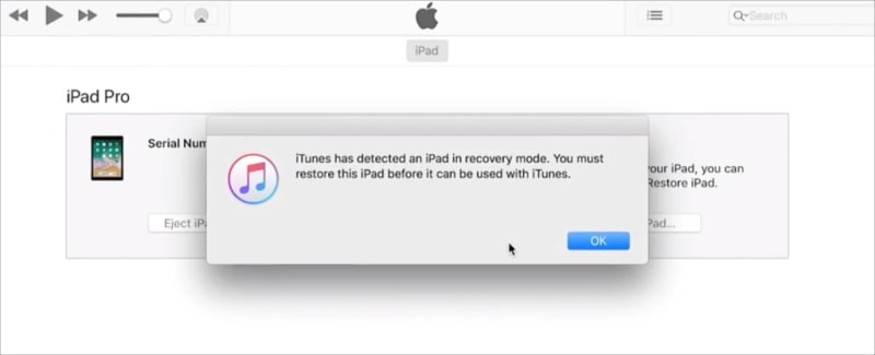 message on itunes showing dfu mode