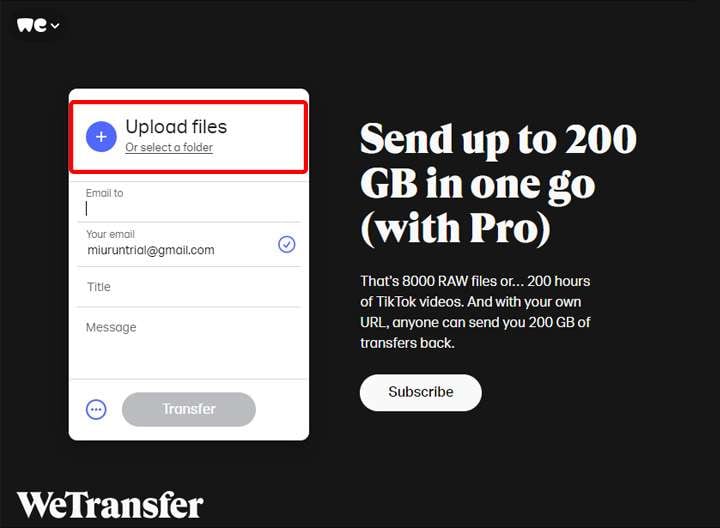 قم بتحميل الملف إلى WeTransfer.