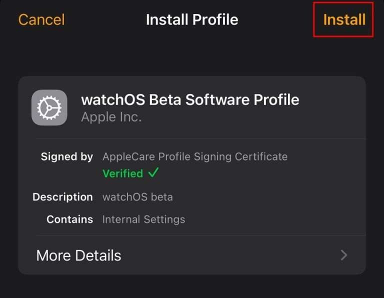 apple watch choose your compatible beta profile