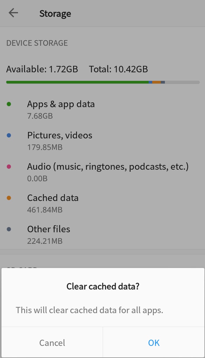 clear cached data on xiaomi 5a