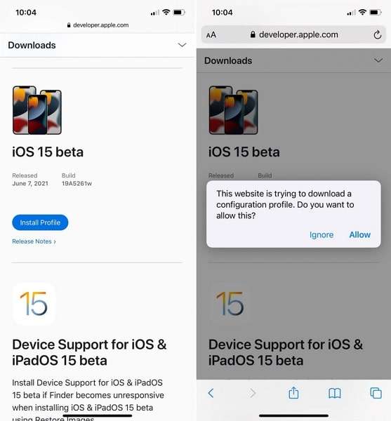 download ios 15 beta profile