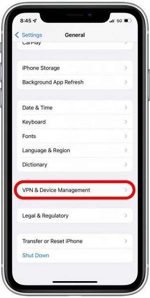 choose vpn and device management option