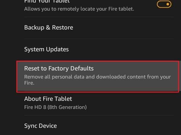 select reset to factory defaults option