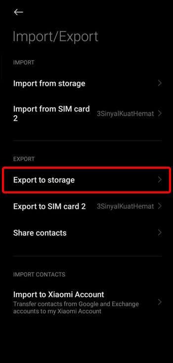 Export contacts to storage.