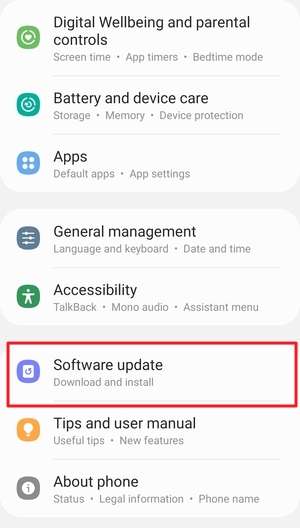 select the software update option