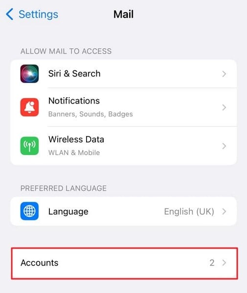 tap on the accounts option